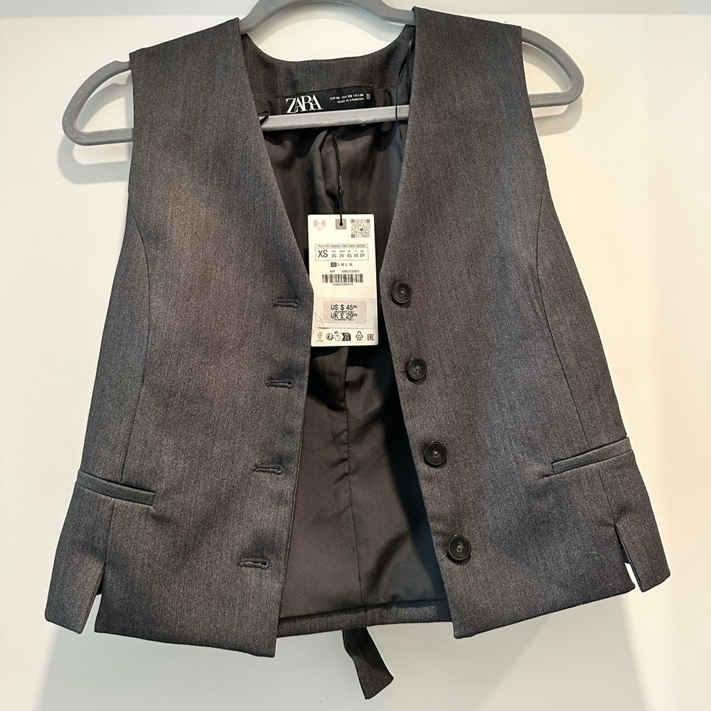 Zara Gray Button-Up Vest Size XS